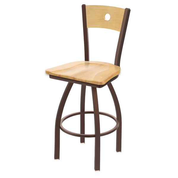 25" Swivel Counter Stool, Bronze Finish, Nat Back, Nat Maple Seat